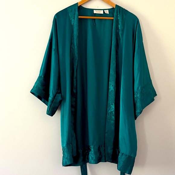 Vintage Victoria's Secret Emerald Green Robe Tie Waist One Size - Picture 1 of 15